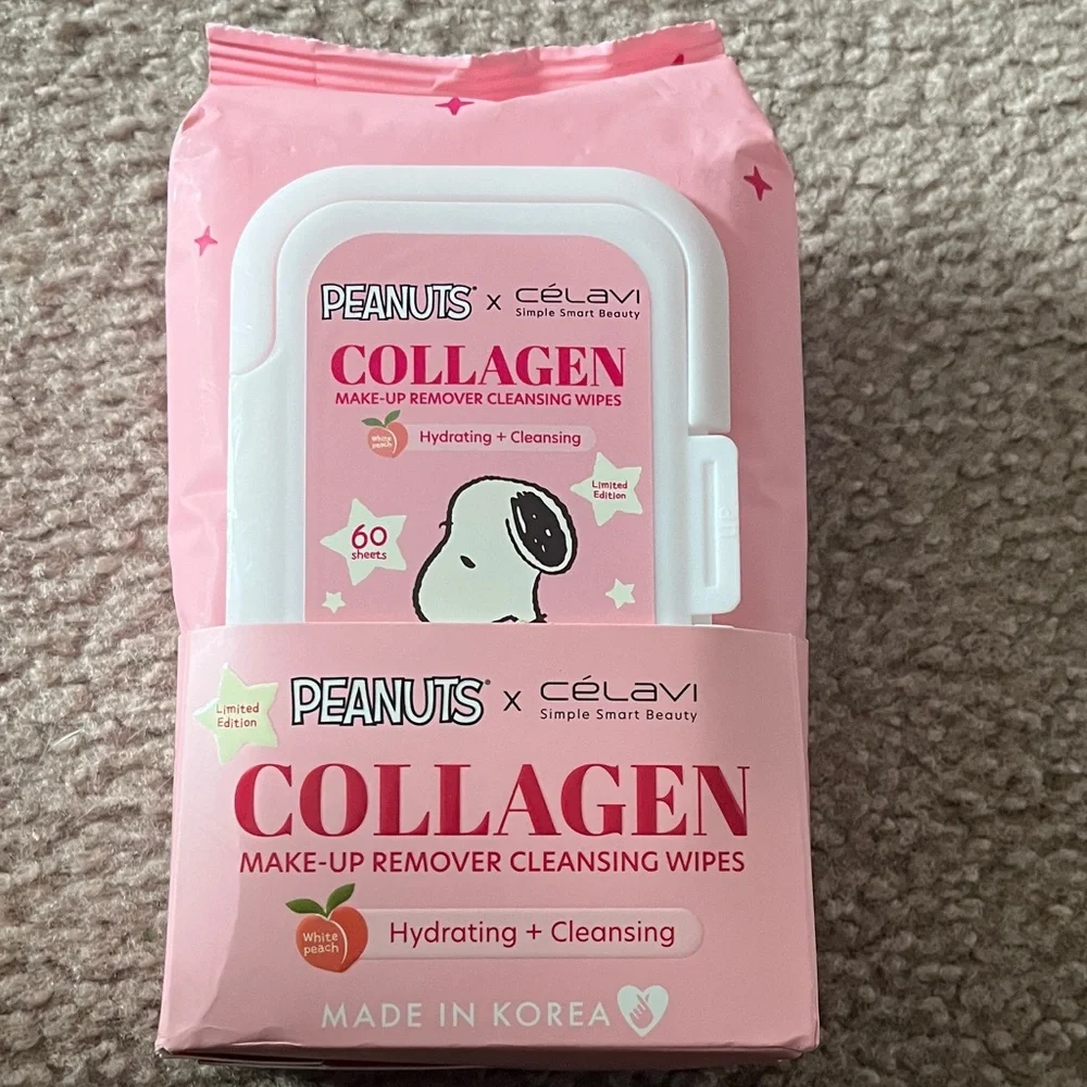 Peanuts Collagen Makeup Remover Cleansing Wipes - Pink